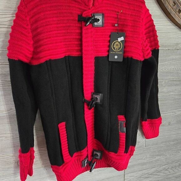 Black Pharaoh Wool Blend Sweater Cardigan Mens XXL NWT Red Black - Picture 2 of 11